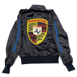 Porsche Stuttgart 1980's Vintage Style Auto Satin Bomber Jacket Men's Medium